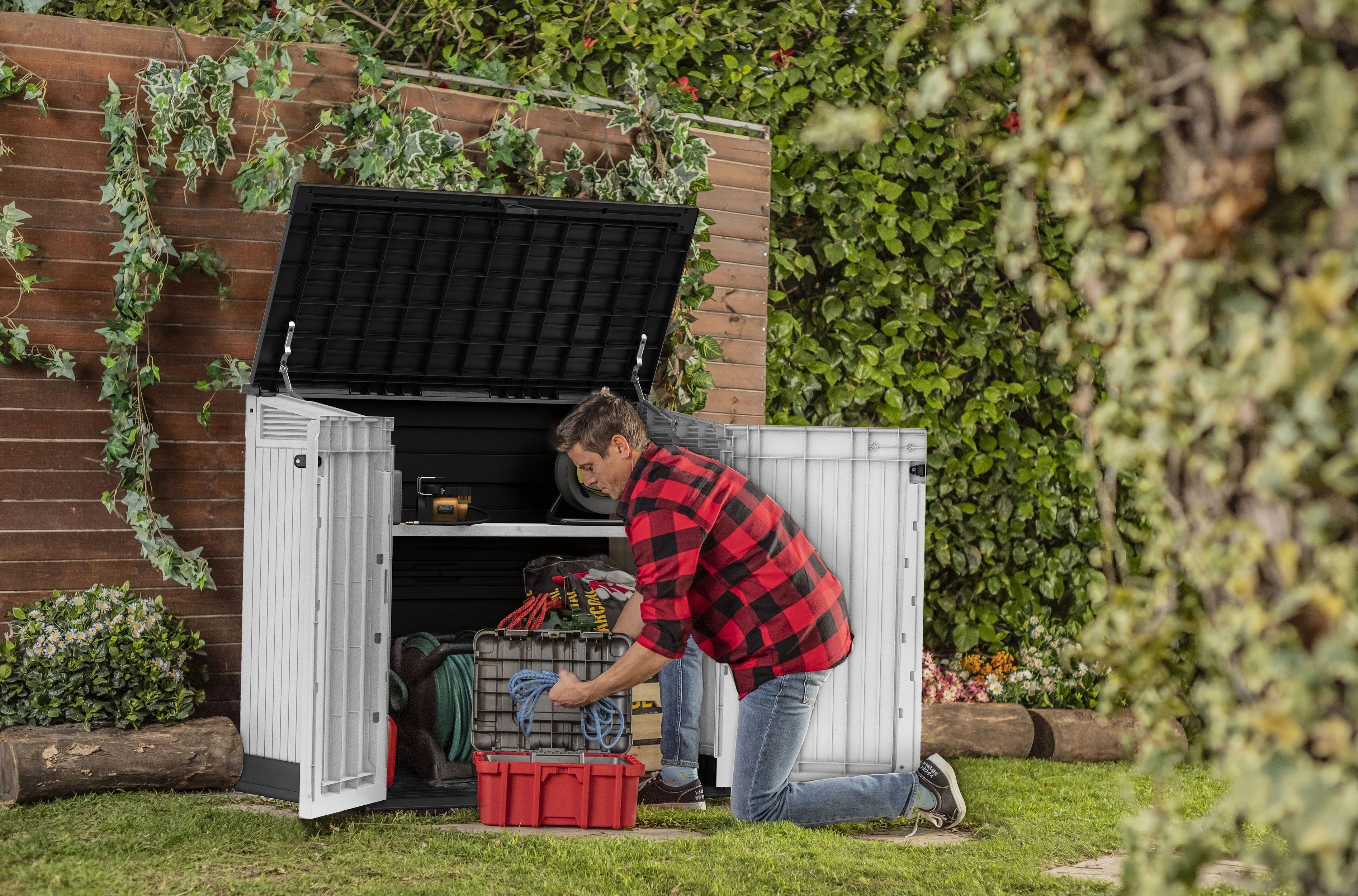 Keter S.I.O Midi 4.3' x 2.3' x 3.7' Horizontal Resin Outdoor Storage Shed with Durable Floor, Grey