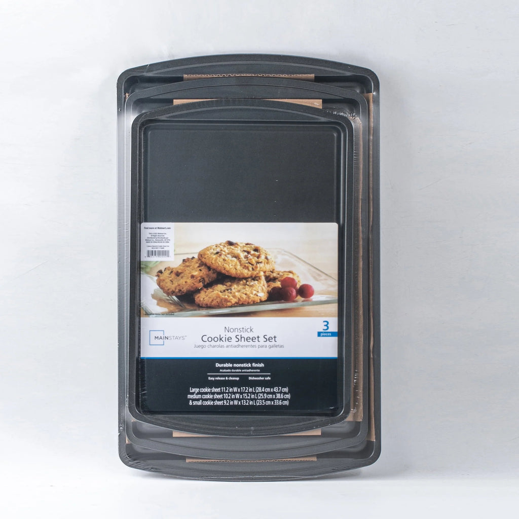 Mainstays 3PC Nonstick Cookie Set, 11.2" x 17.2", 10.2" x 15.2", 9.2" x 13.2", Gray