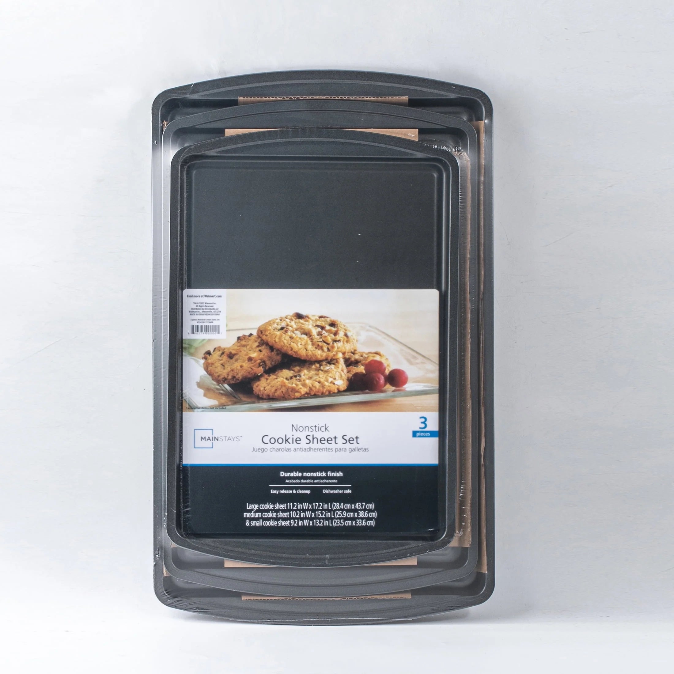 Mainstays 3PC Nonstick Cookie Set, 11.2" x 17.2", 10.2" x 15.2", 9.2" x 13.2", Gray