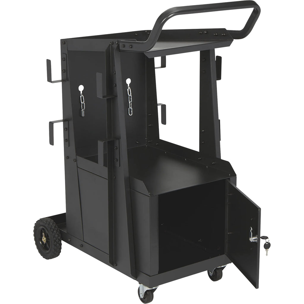Klutch 2-Tier Welding Cart with Locking Cabinet, 31-1/2in.L x 16-1/8in.W x 28in.H