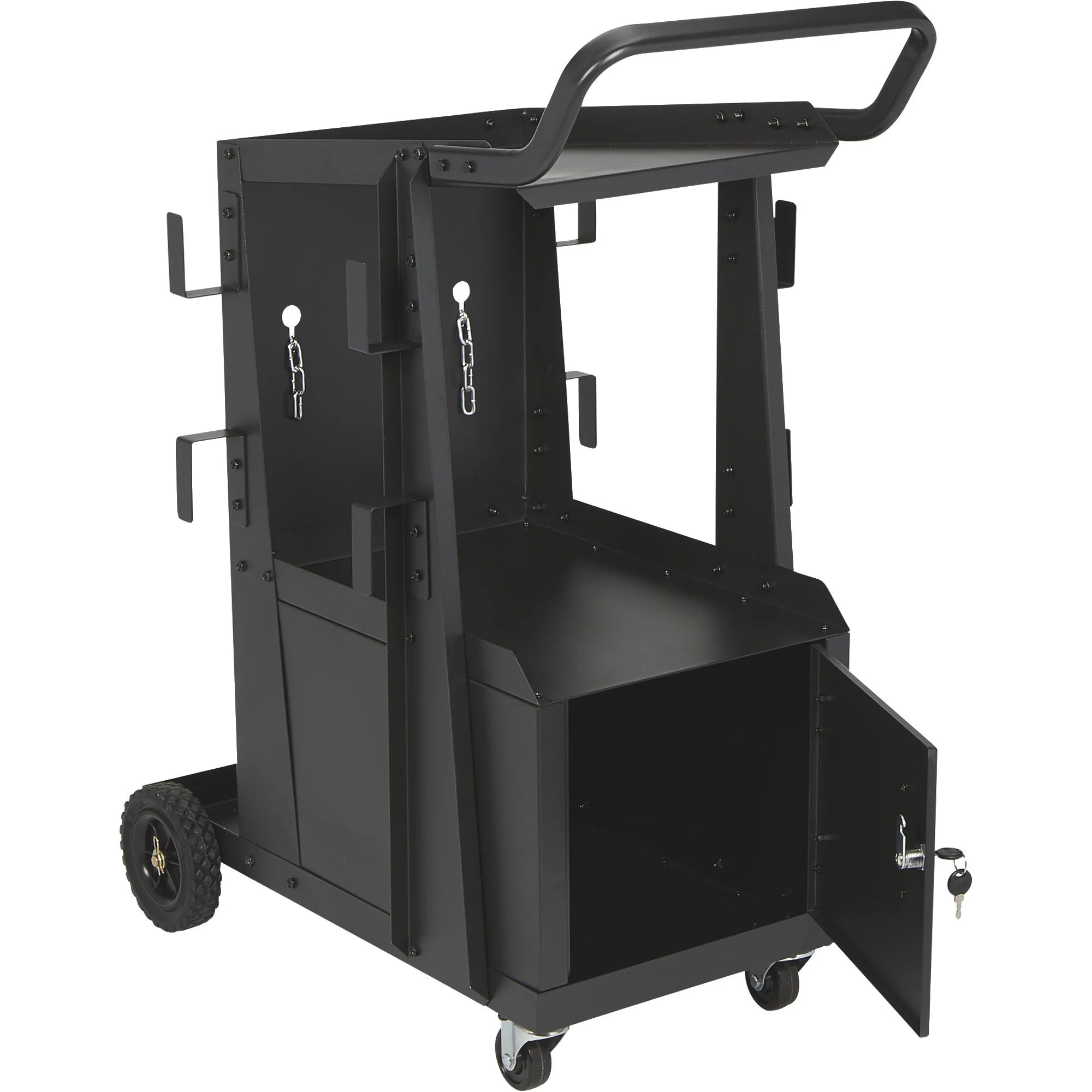 Klutch 2-Tier Welding Cart with Locking Cabinet, 31-1/2in.L x 16-1/8in.W x 28in.H