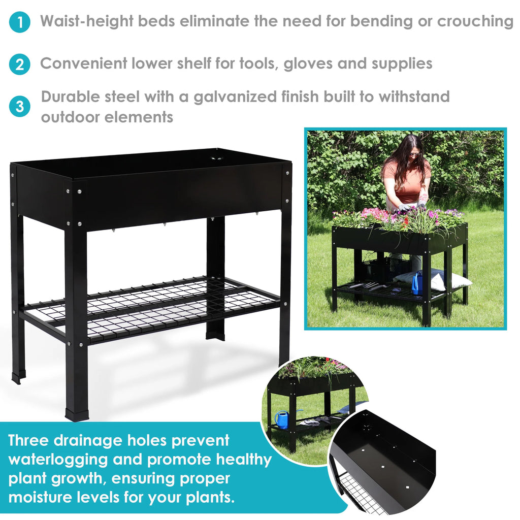 Sunnydaze 35.75" x 16" x 31.75" Black Galvanized Steel Raised Garden Bed, Set of 2