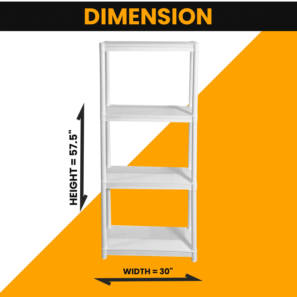 Juggernaut Storage 30"W x 14"D x 57.5"H 4-Shelf Plastic Garage Shelves, White