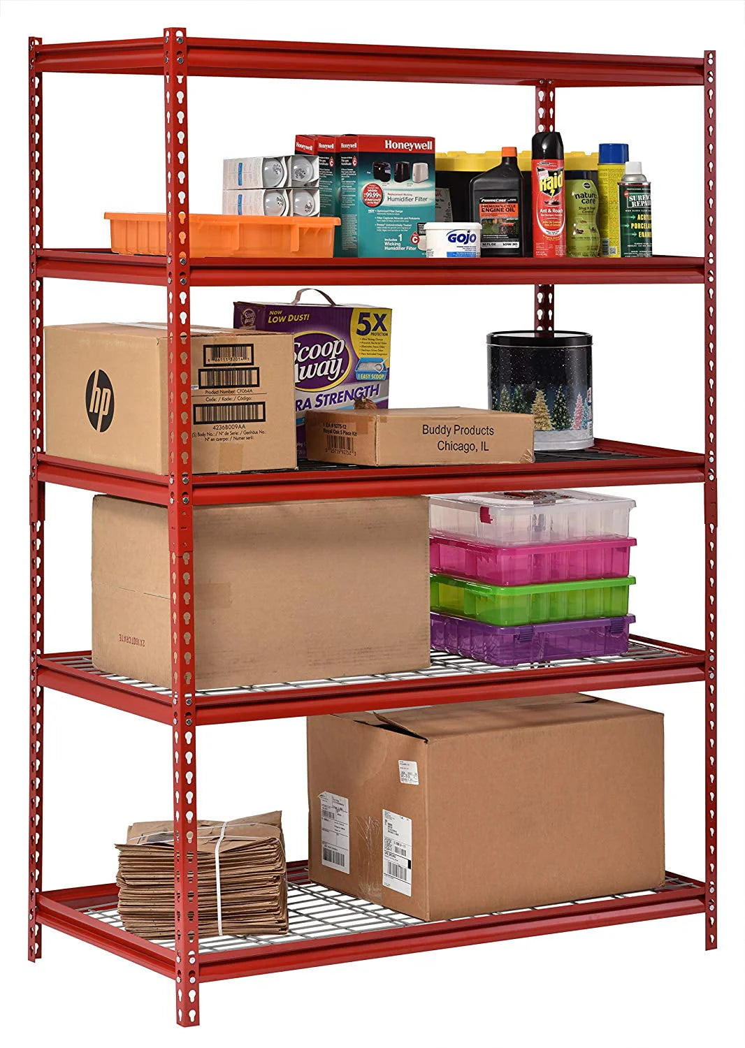 Muscle Rack 48"W x 24"D x 72"H 5-Shelf Steel Shelving, Red