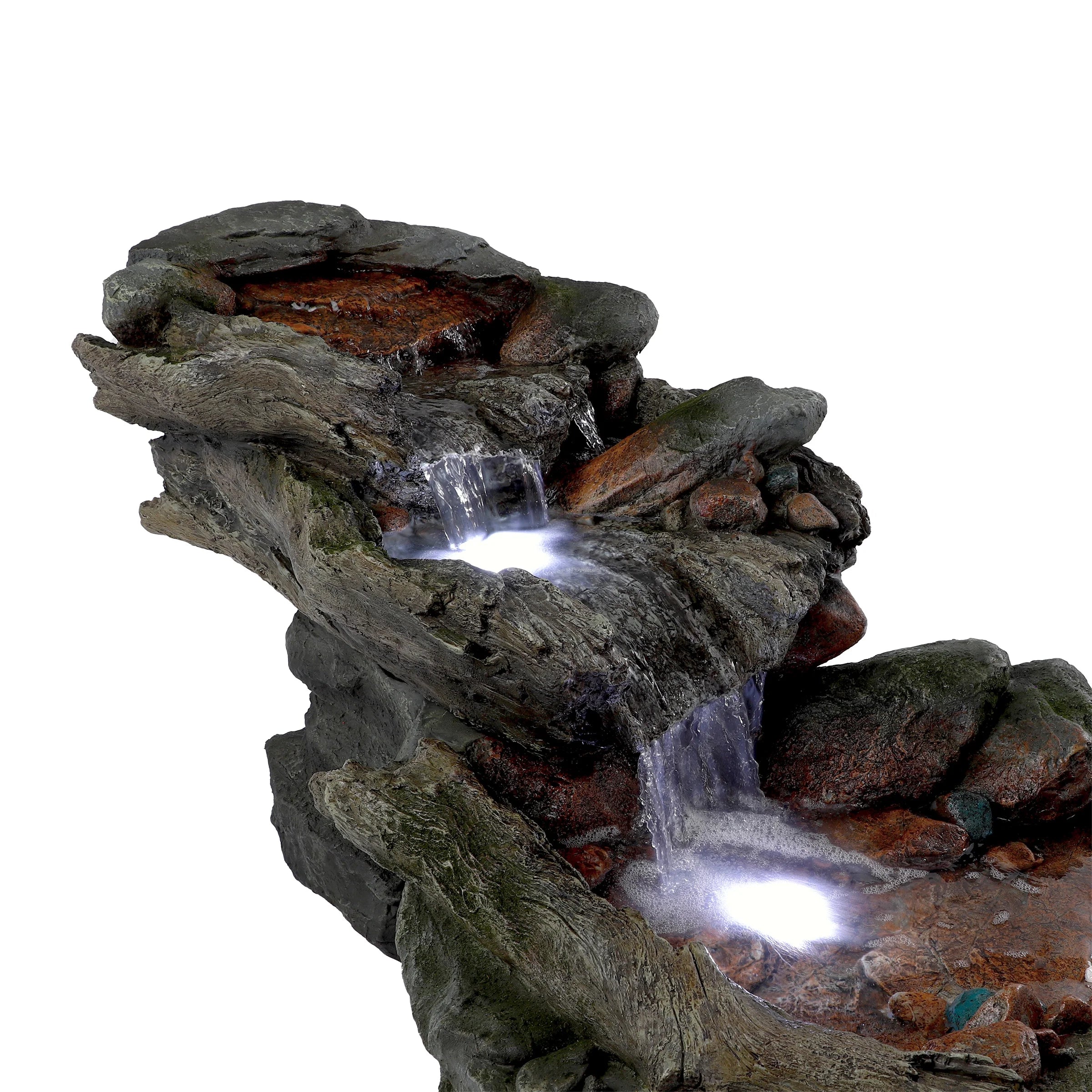 Alpine Corporation 59" x 16" x 20" Polystone Light-Up Cascading Floor Pump Fountain, Brown