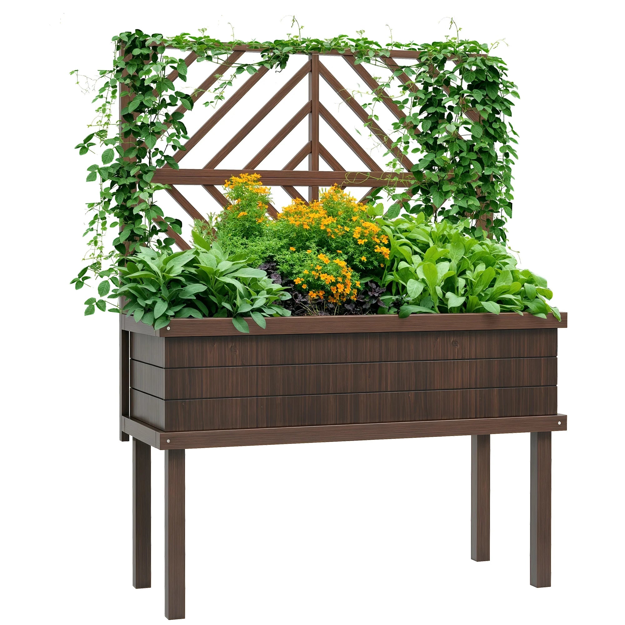 GHooa Raised Garden Bed with Trellis for Climbing Plants 41.25" W x 17.75" D x 55" H-Gray