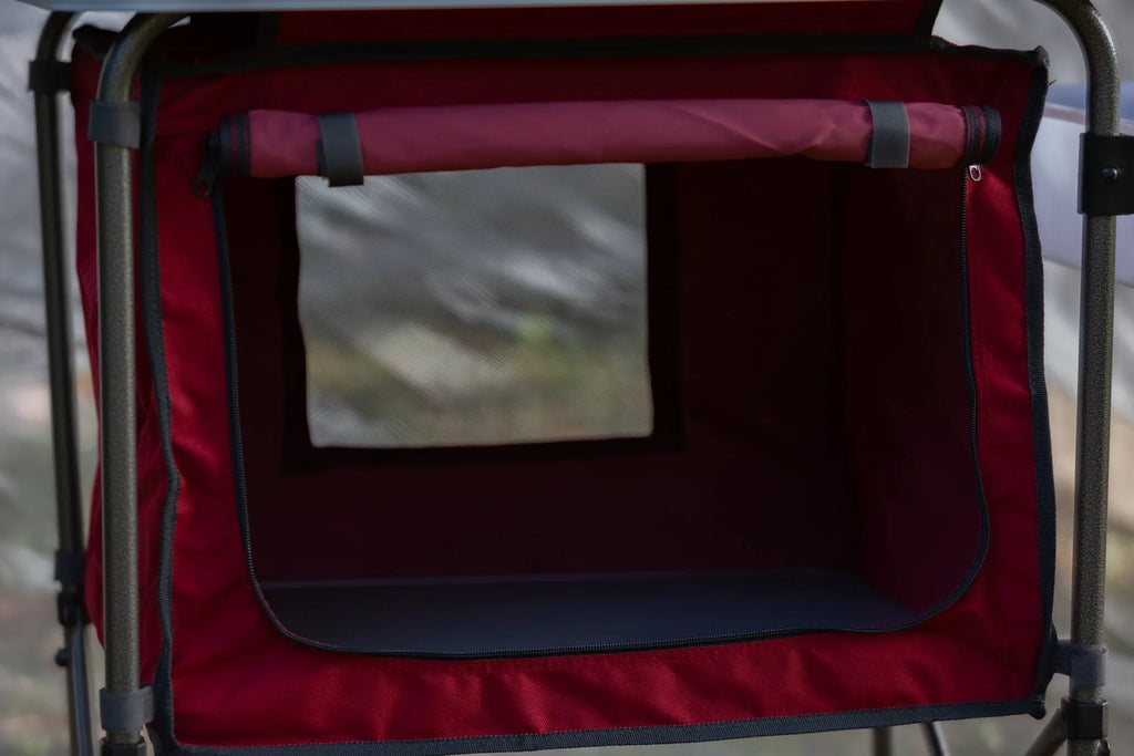 Trail Deluxe Camping Kitchen with Storage, Silver and Red, 31 Height" x 13 width" x 8.25 length"