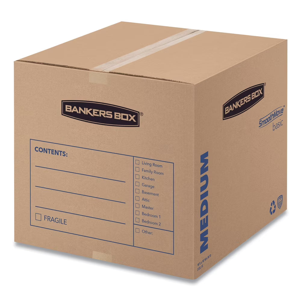 Bankers Box 7713901 SmoothMove Basic 18 in. x 18 in. x 16 in. Moving Boxes - Medium, Brown/Blue (20/Carton)