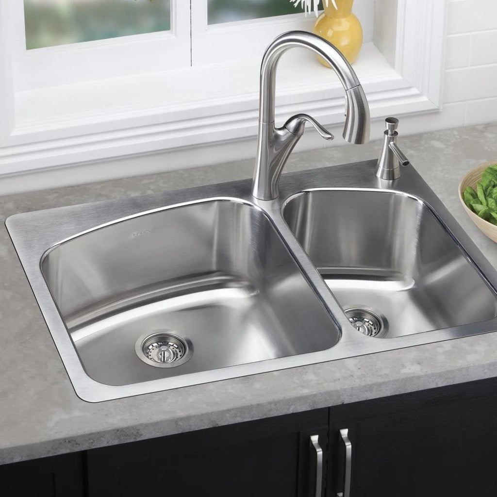 Elkay Dayton Stainless Steel 33" x 22" x 8", 60/40 Double Bowl Dual Mount Sink