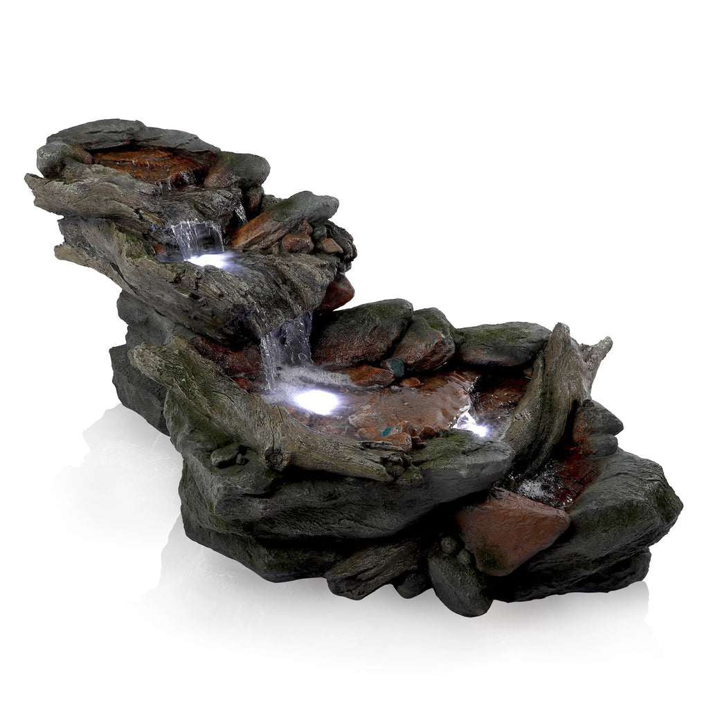 Alpine Corporation 59" x 16" x 20" Polystone Light-Up Cascading Floor Pump Fountain, Brown