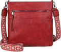 Women's shoulder bag, casual multi-compartment handbag with a wide jacquard strap.