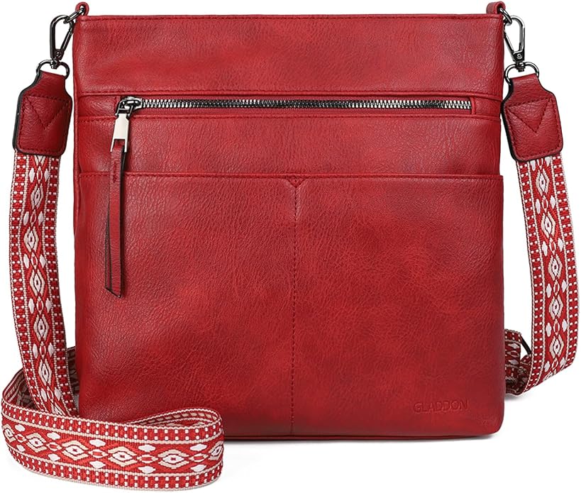 Women's shoulder bag, casual multi-compartment handbag with a wide jacquard strap.