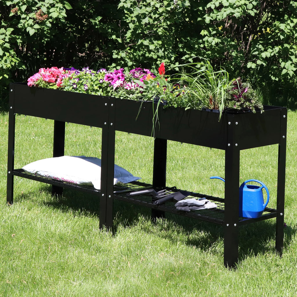 Sunnydaze 35.75" x 16" x 31.75" Black Galvanized Steel Raised Garden Bed, Set of 2
