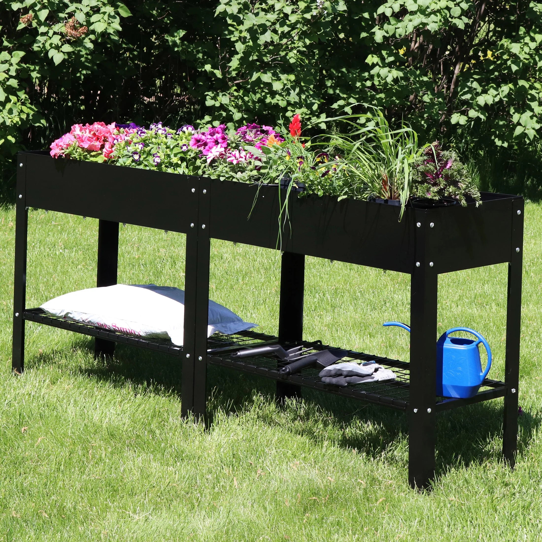 Sunnydaze 35.75" x 16" x 31.75" Black Galvanized Steel Raised Garden Bed, Set of 2