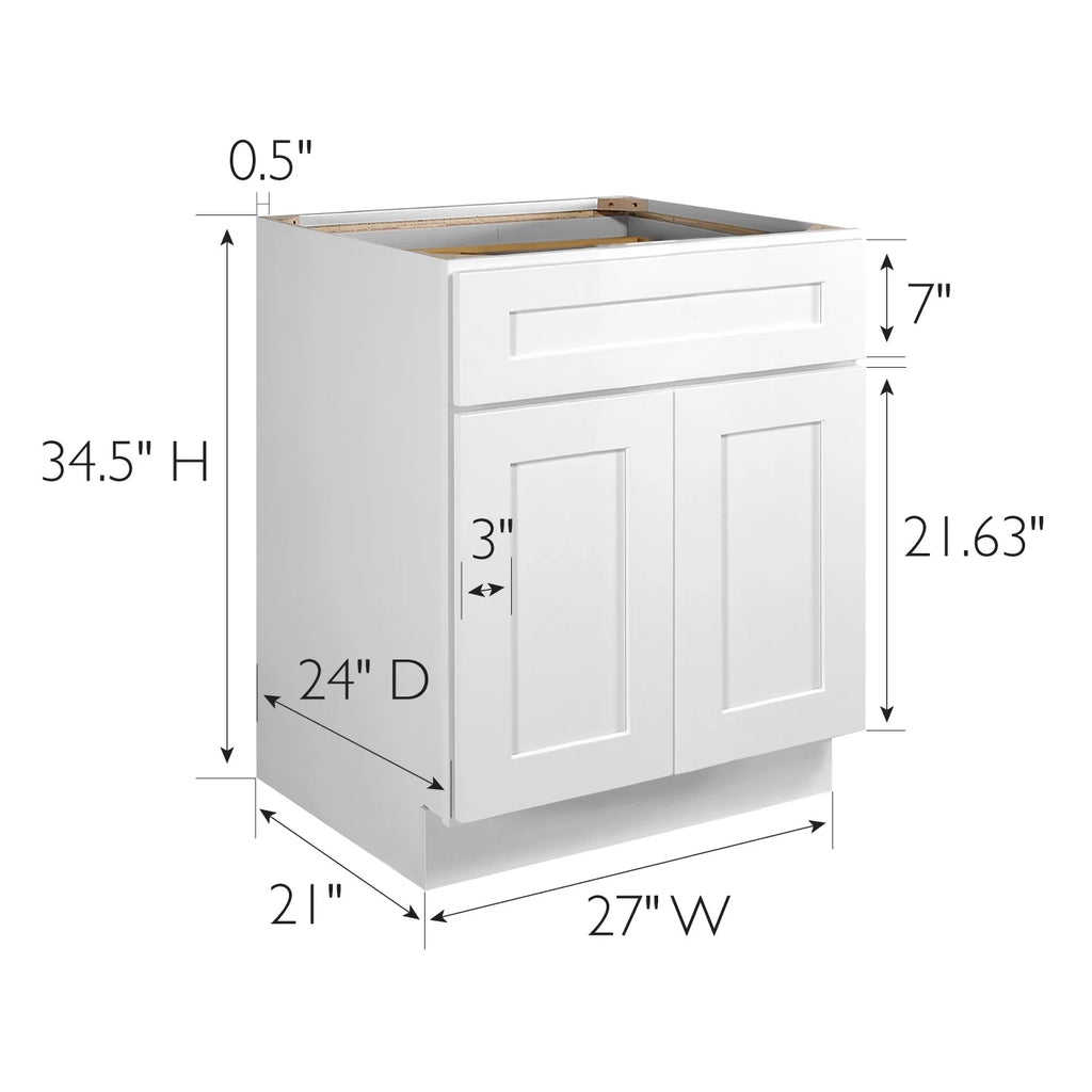 Design House Brookings Assembled Shaker Base Kitchen Cabinet (27" x 34.5" x 24", Sherwin Williams? White