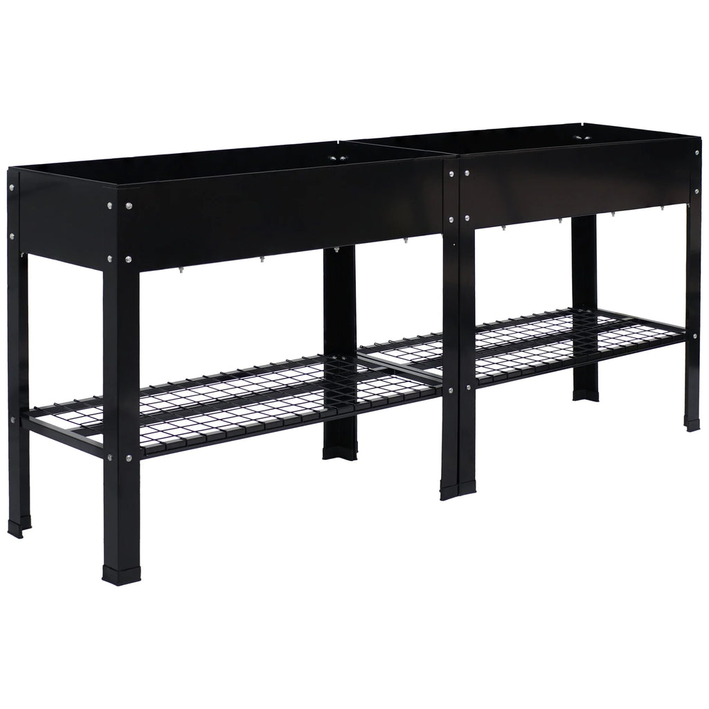 Sunnydaze 35.75" x 16" x 31.75" Black Galvanized Steel Raised Garden Bed, Set of 2