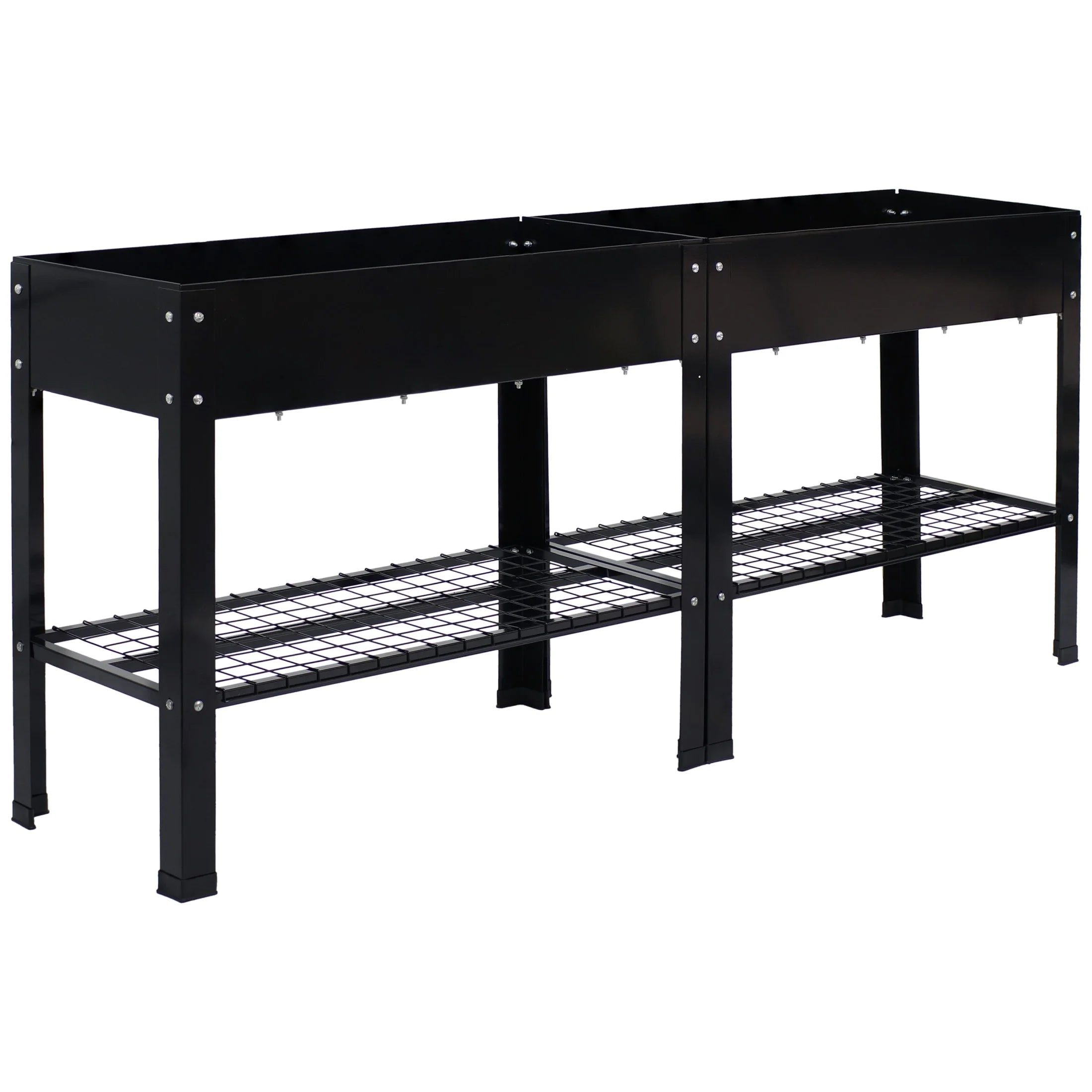 Sunnydaze 35.75" x 16" x 31.75" Black Galvanized Steel Raised Garden Bed, Set of 2
