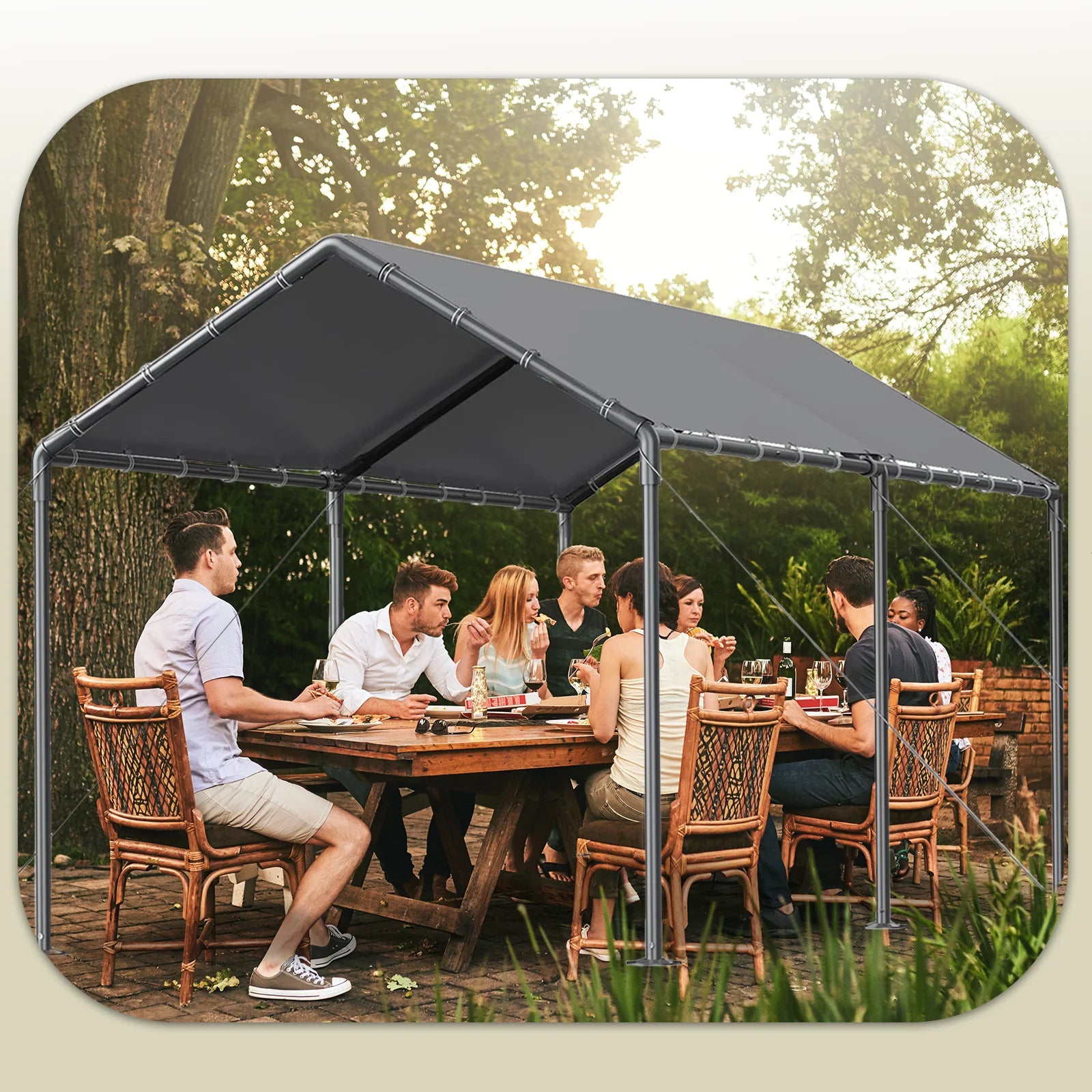 TANGJEAMER 10.00 x 20.00 x 9.20 Feet Beige Carport