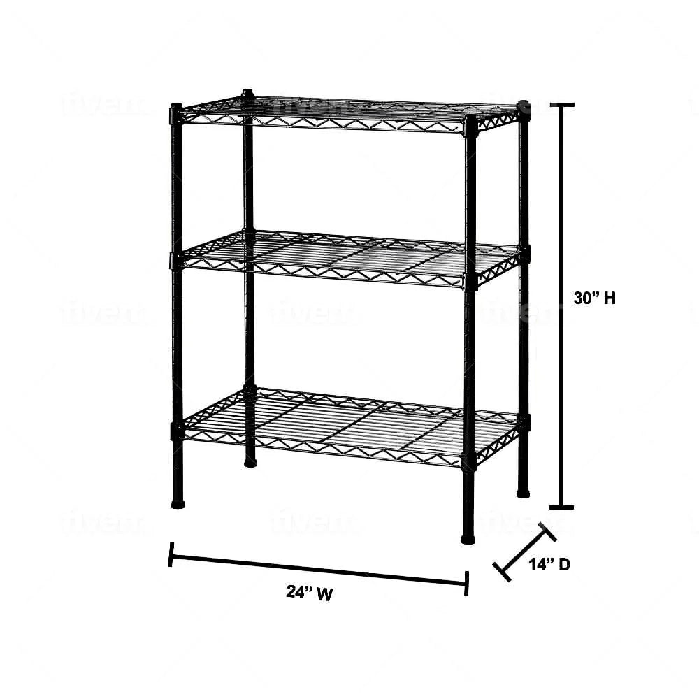 Juggernaut Storage Easy Assembly 24"W x 14"D x 30"H 3-Shelf Shelving Unit, Black