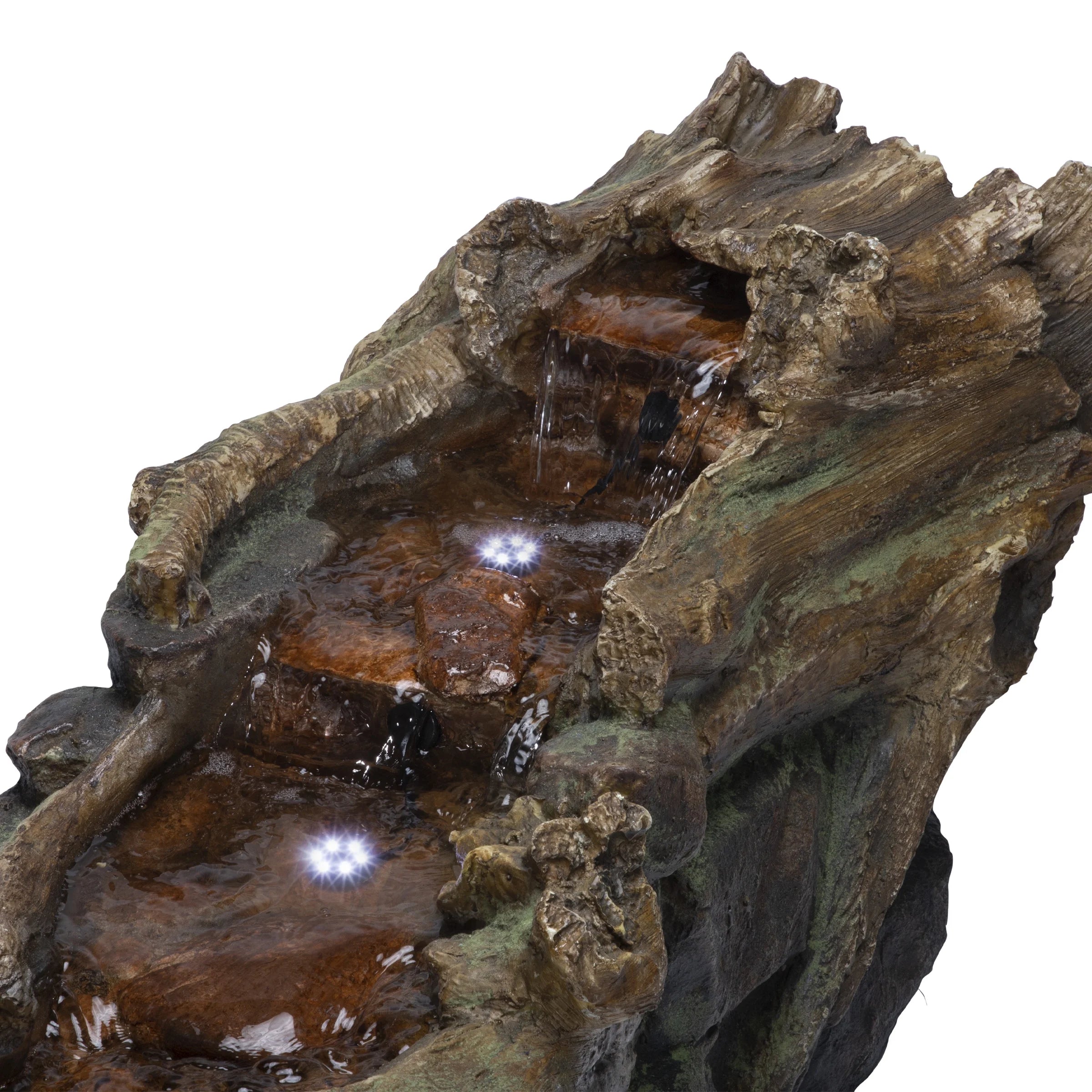 Alpine Corporation 59" x 16" x 20" Polystone Light-Up Cascading Floor Pump Fountain, Brown