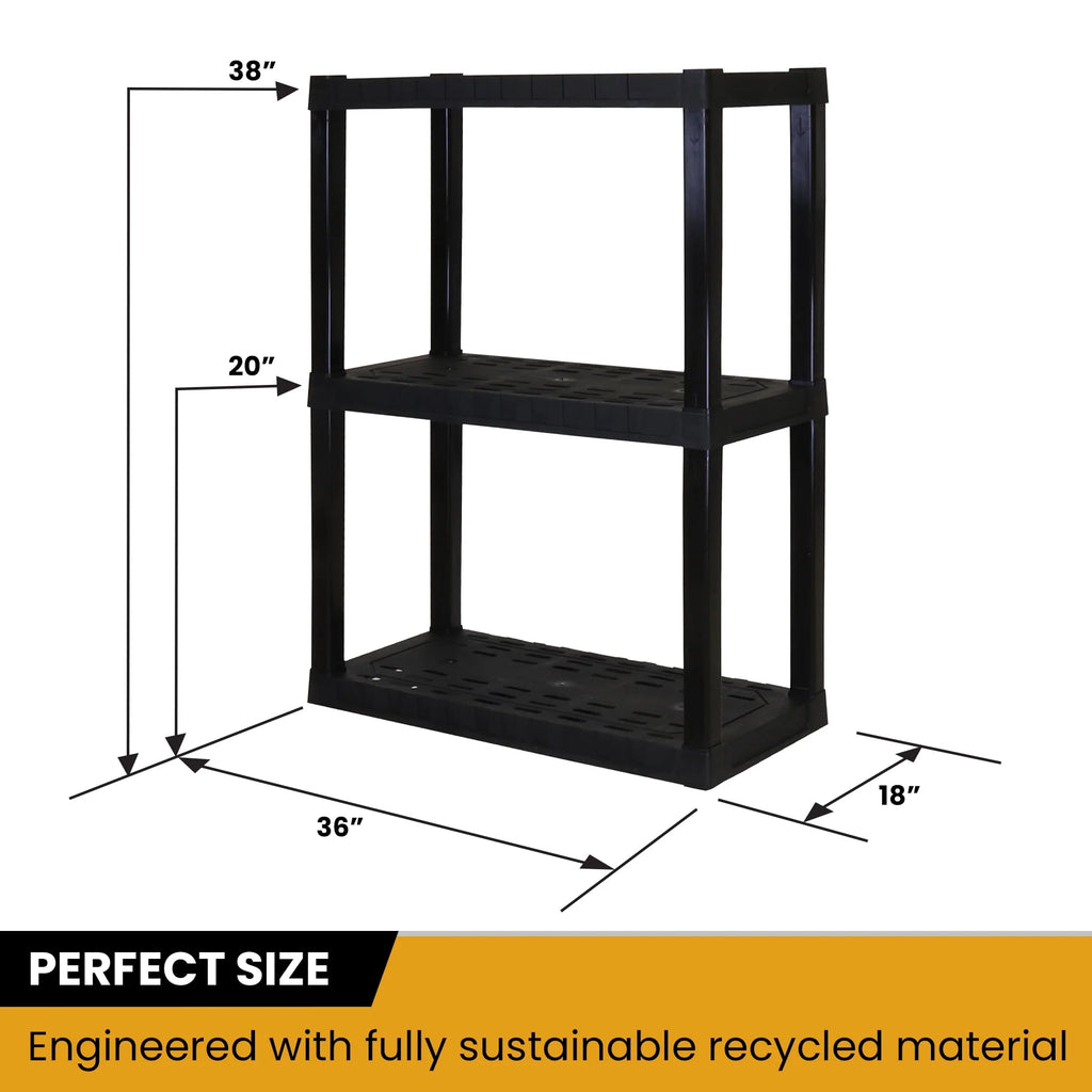 Hyper Tough 3-Tier Shelving Unit, W30 x D14 x H39" Multipurpose Garage Plastic Shelf Organizer, Black