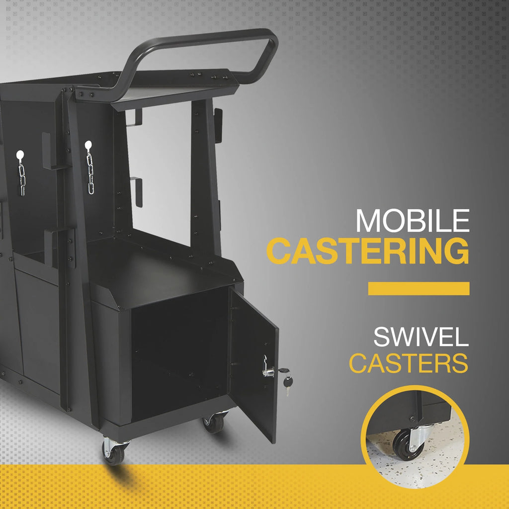 Klutch 2-Tier Welding Cart with Locking Cabinet, 31-1/2in.L x 16-1/8in.W x 28in.H