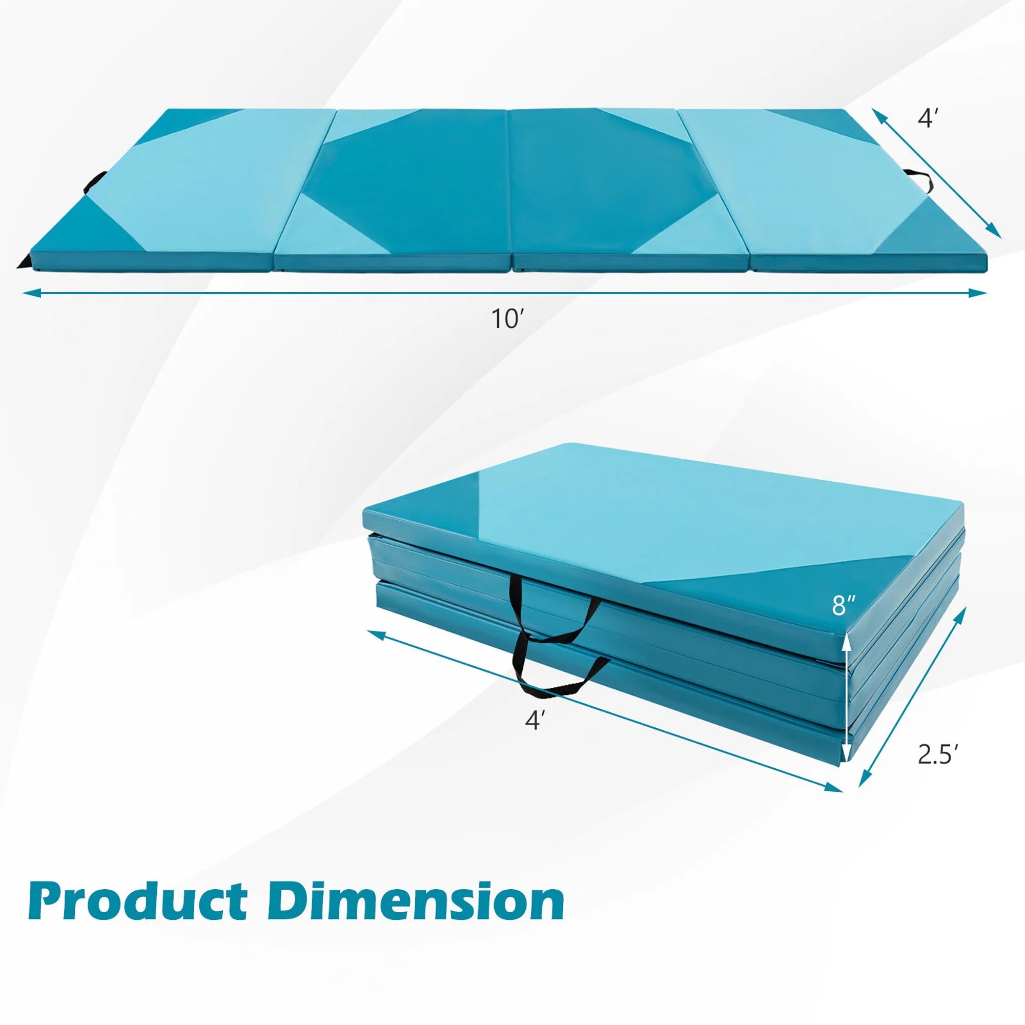 Gymax 10' x 4' x 2'' 4-Panel Folding Gymnastics Exercise Mat w/ Hook & Loop Fasteners Blue