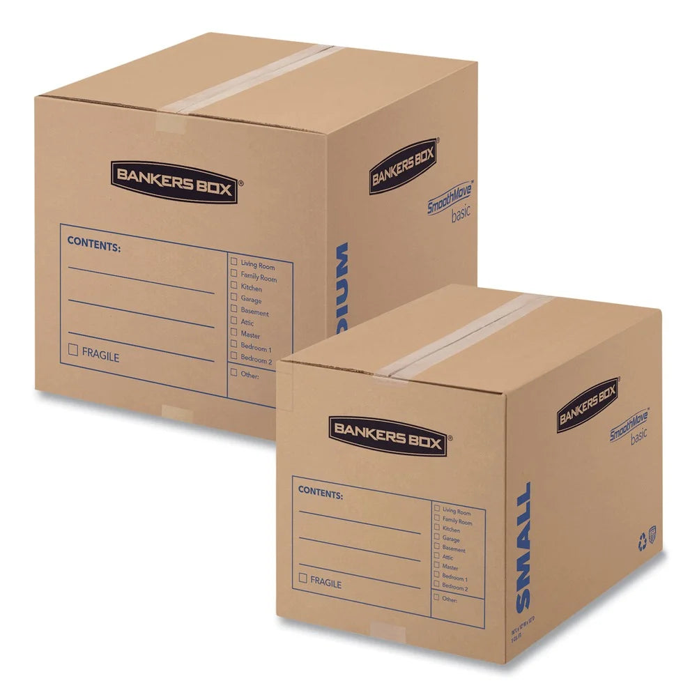 Bankers Box 7713901 SmoothMove Basic 18 in. x 18 in. x 16 in. Moving Boxes - Medium, Brown/Blue (20/Carton)