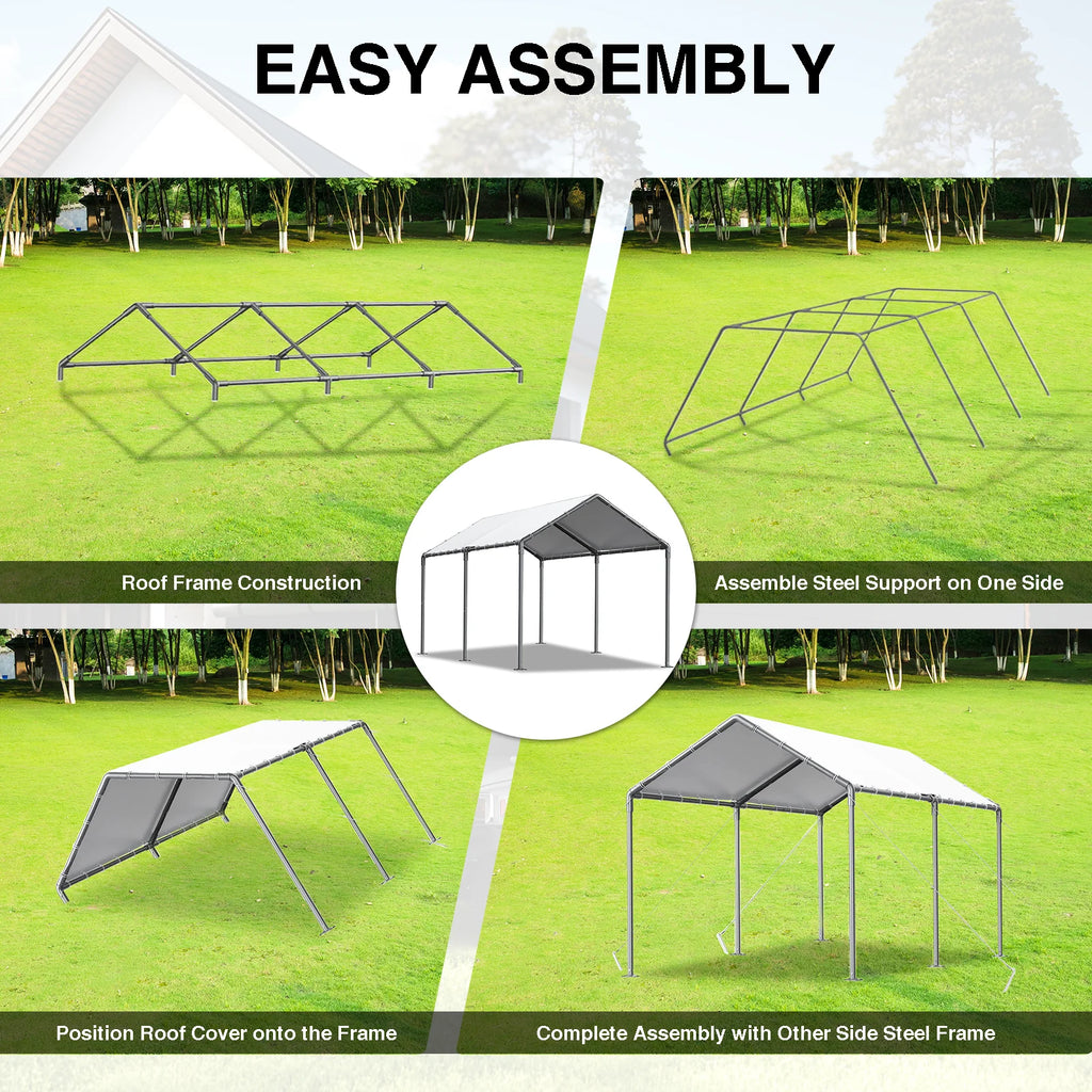 TANGJEAMER 10.00 x 20.00 x 9.20 Feet Beige Carport
