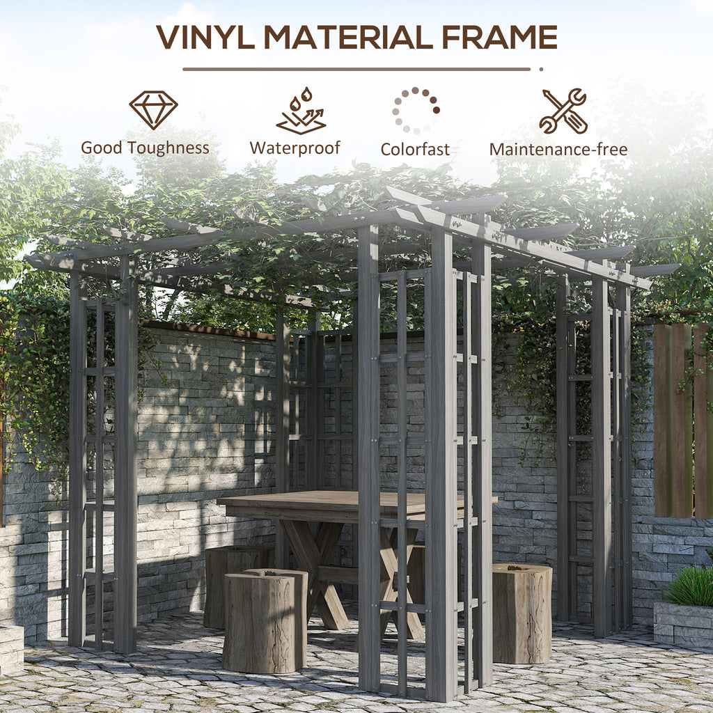 Outsunny 9' x 9' x 7' Dark Grey Vinyl Pergola, Flat Top, Adjustable Canopy