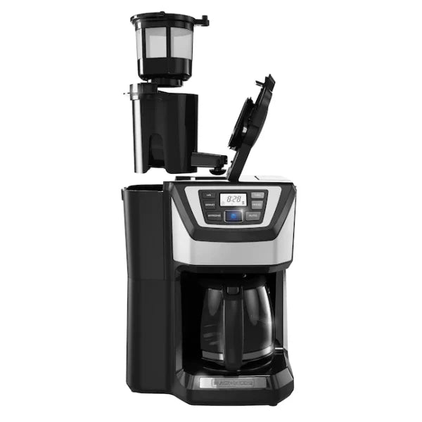 12-Cup Programmable Coffee Maker with Built-In Grinder, Stainless Steel Drip Coffee Machine with Auto Brew