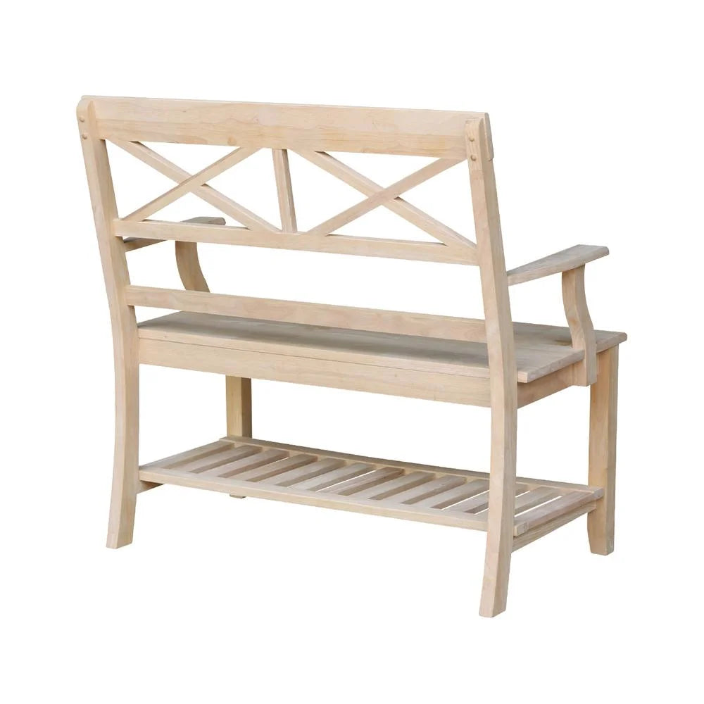 Double X-Back Bench With Arms and Shelf
