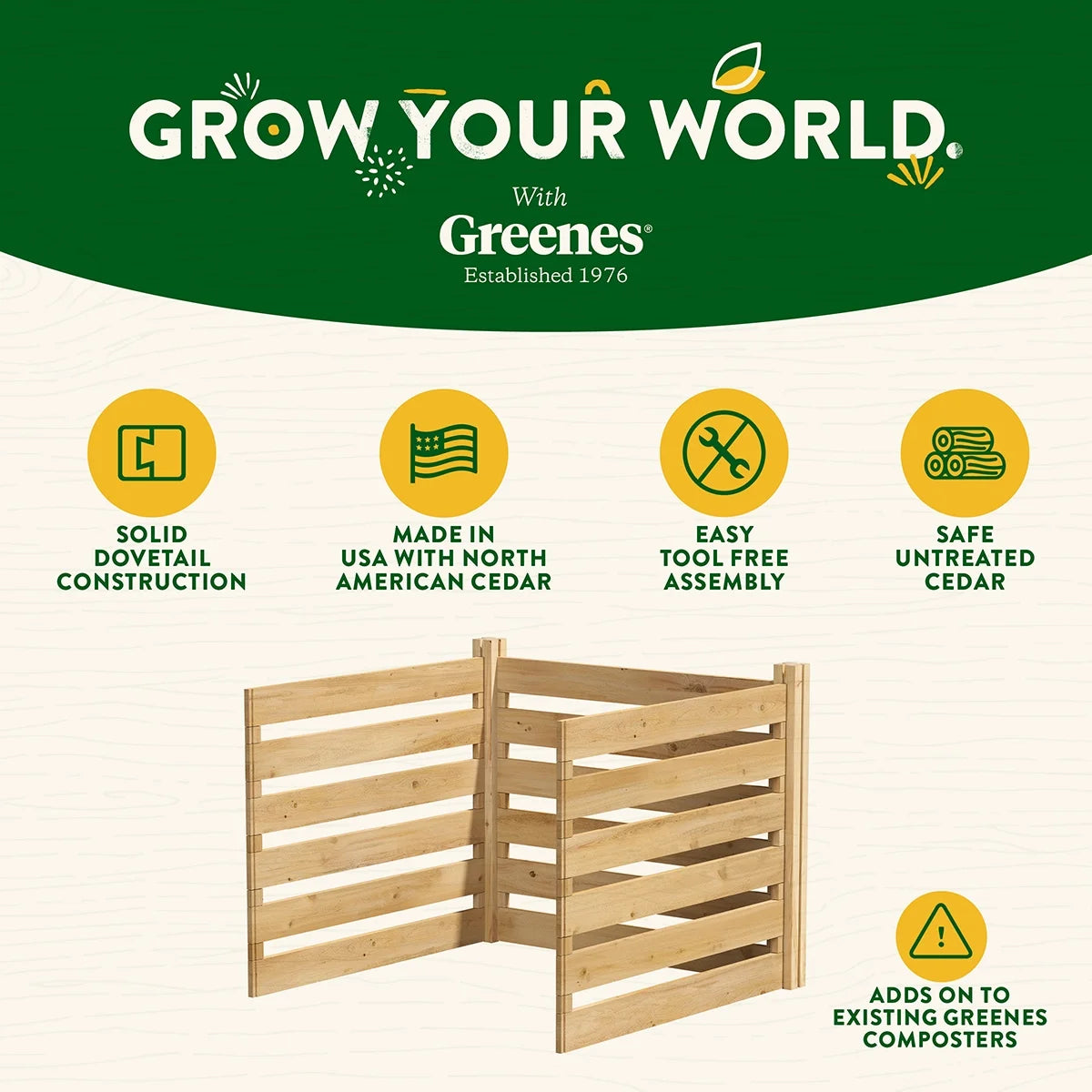 Greenes Fence Cedar Wood Composter Add-On Kit 36" x 36" x 31", 173.92 gal