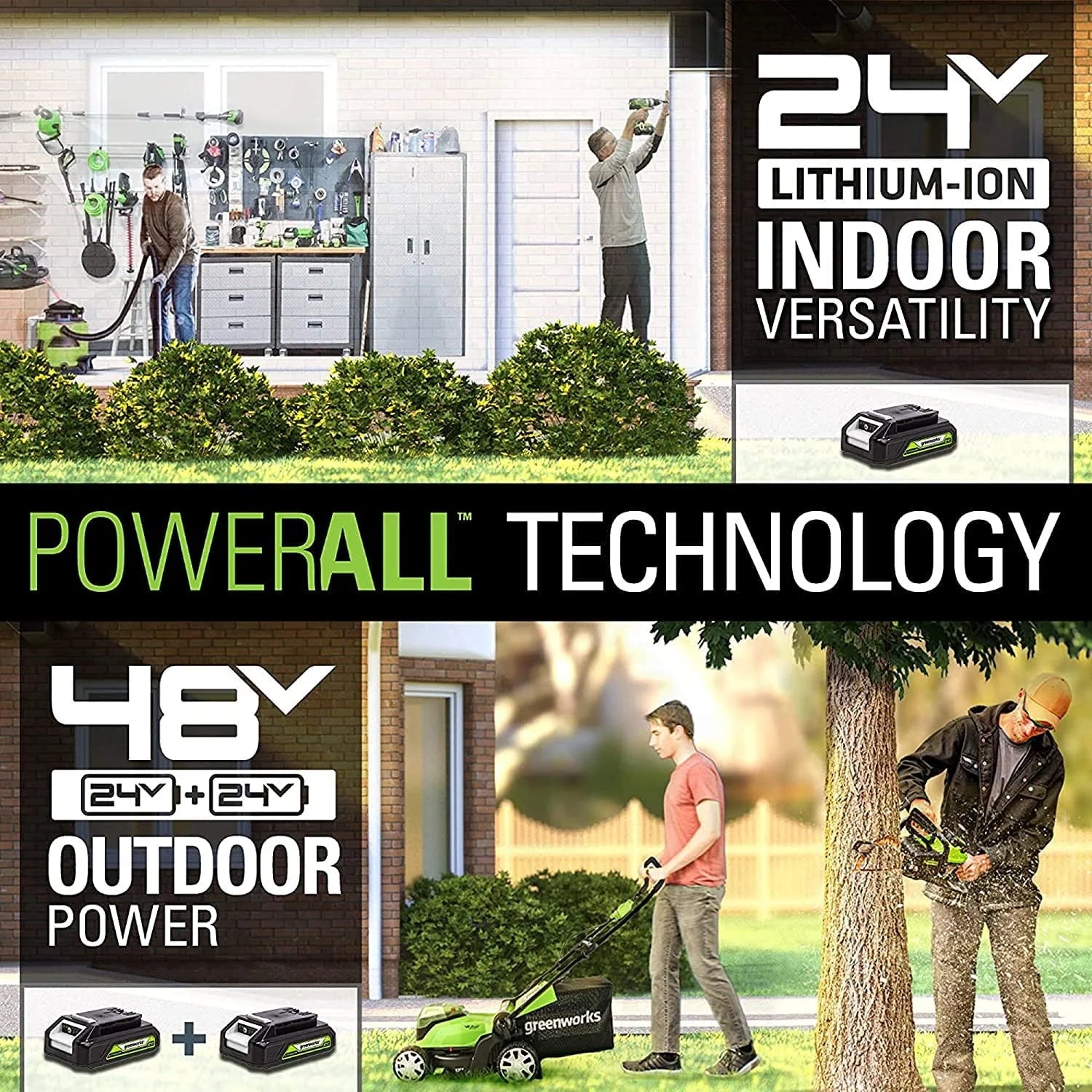 Greenworks 48V (2 x 24V) 17" Lawn Mower, With 2 x 24V 4Ah Batteries and Dual Port Charger