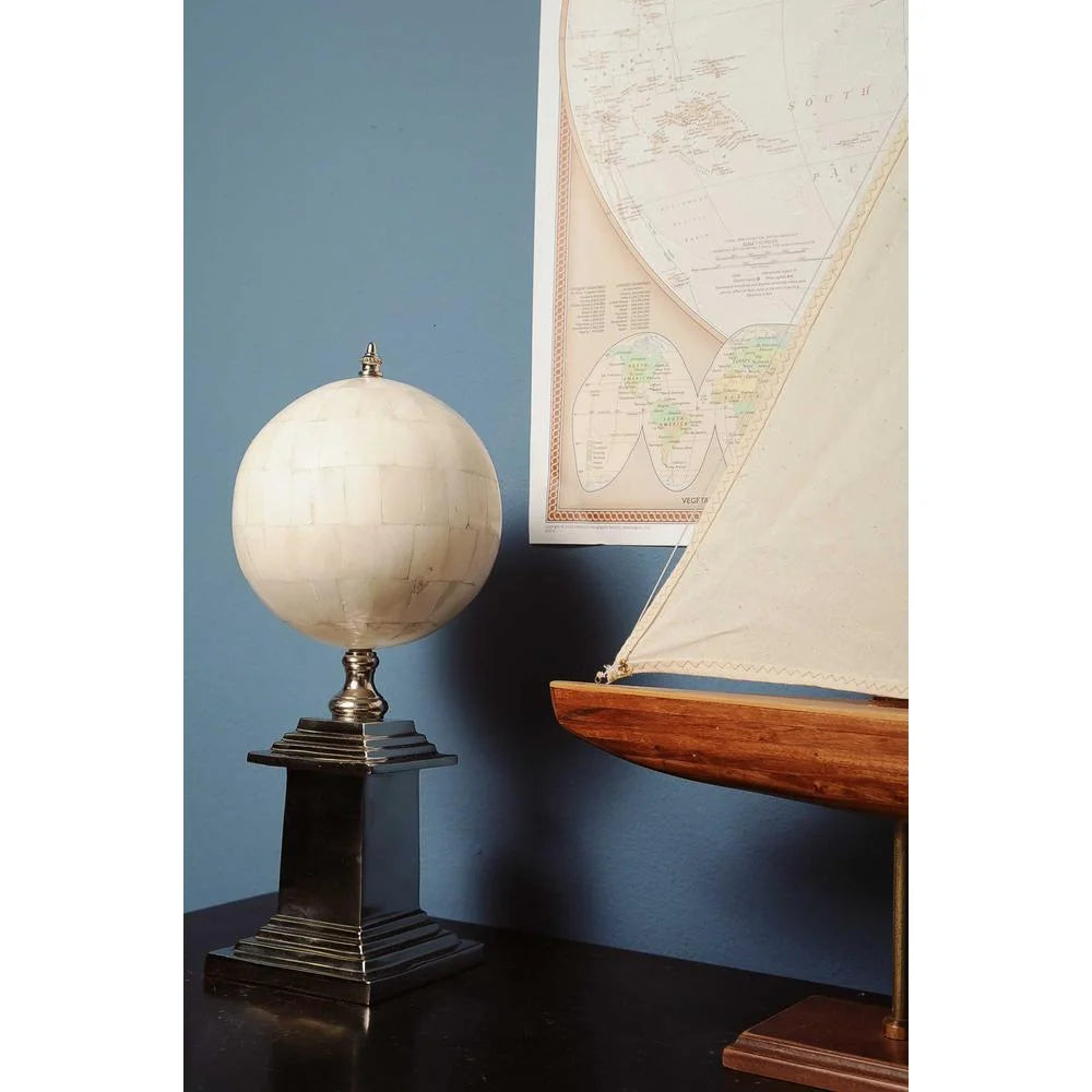 6.5" x 6.5" x 14.5" Bone Globe With Alluminum Base