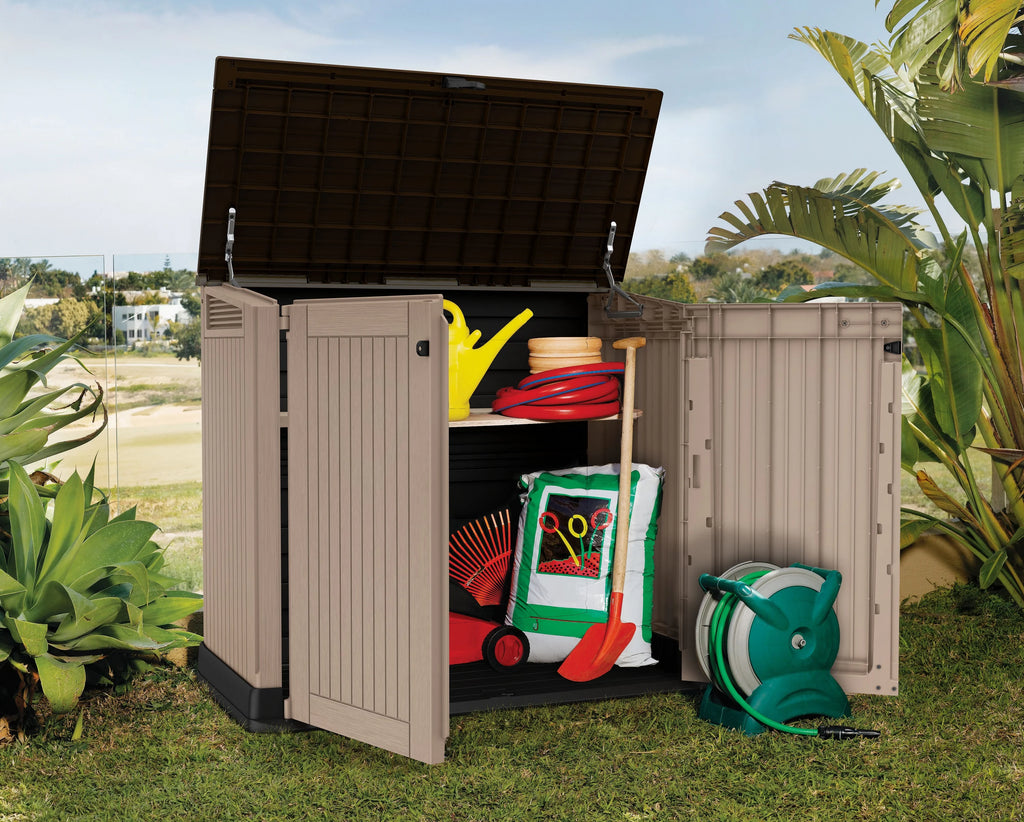Keter S.I.O Midi 4.3' x 2.3' x 3.7' Horizontal Resin Outdoor Storage Shed with Durable Floor, Grey