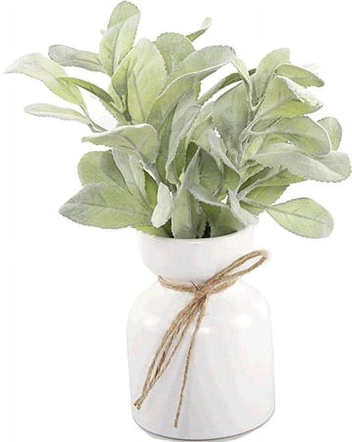 Mainstays Artificial Lamb's Ear in White Ceramic Pot (11.5"H x 7"W x 7"D)