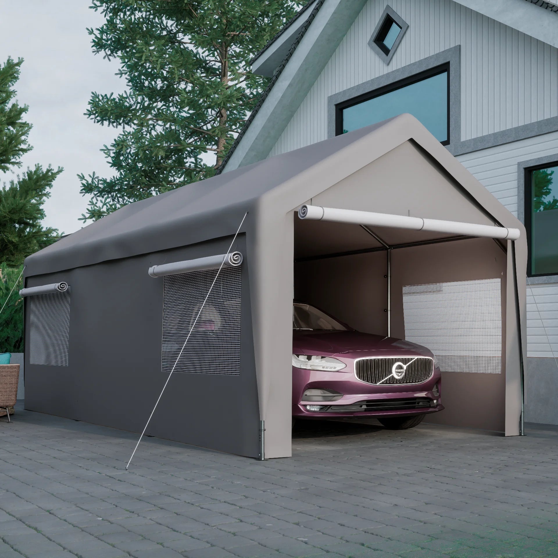 Seizeen 122.40 x 233.40 x 109.00 inches Gray Carport