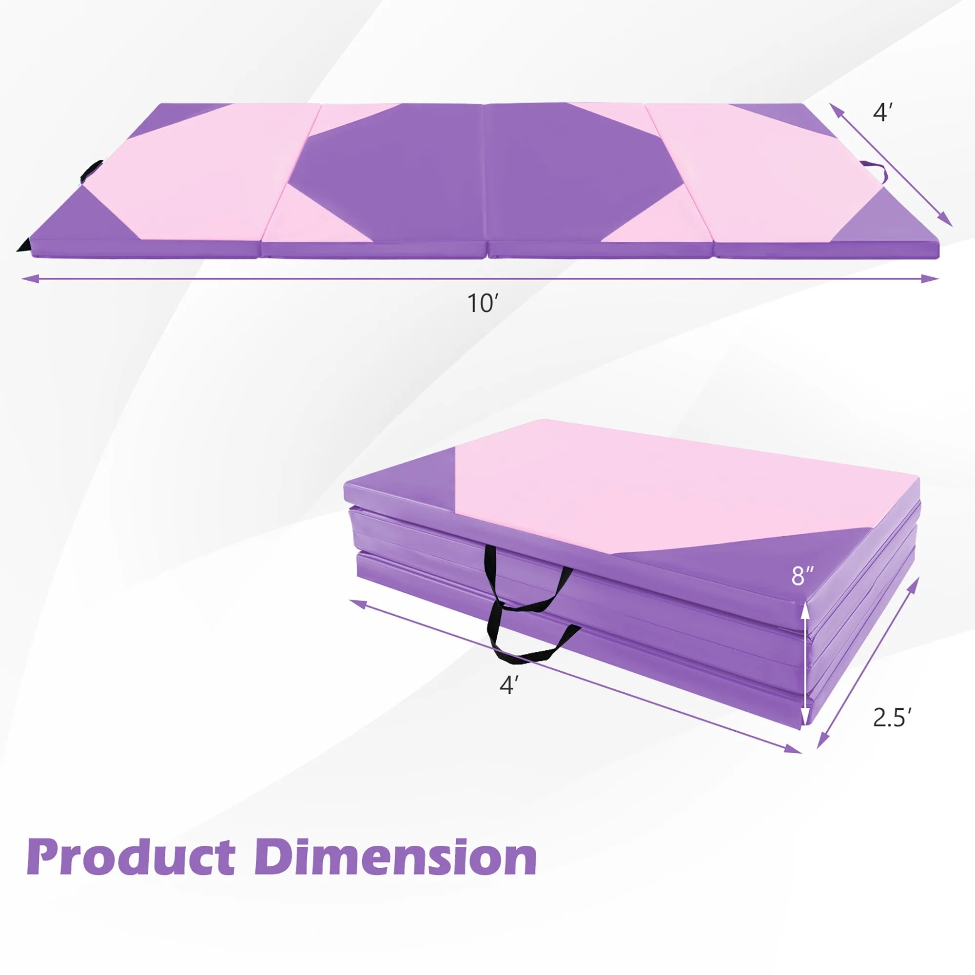Gymax 10' x 4' x 2'' 4-Panel Folding Gymnastics Exercise Mat w/ Hook & Loop Fasteners Blue