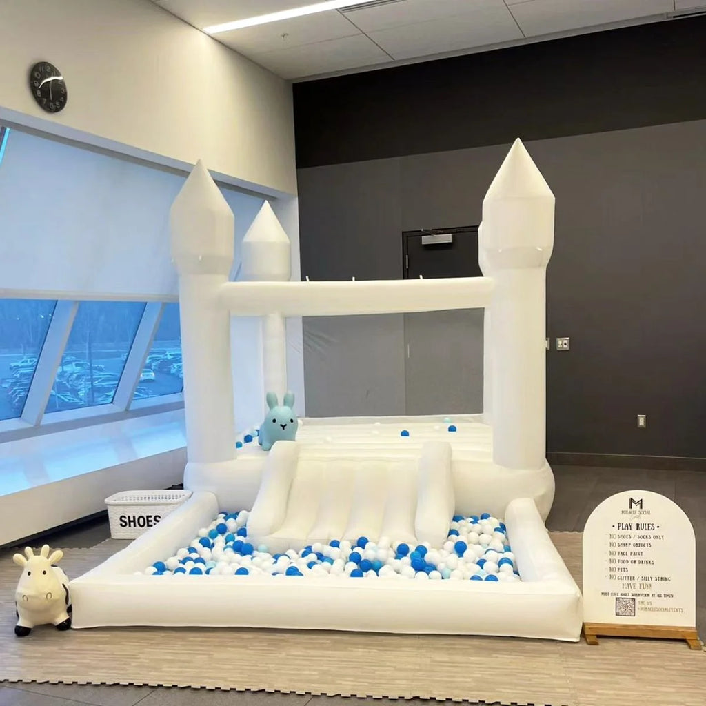 Connsann White Bounce House Oxford with Air Blower & Ball Pit for Kids Birthday Party, 13' x 8' x 8'