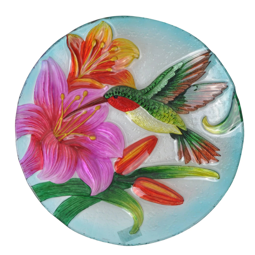 Teamson Home 18" Outdoor Glass Flower and Hummingbird Birdbath with Stand, Multicolor 45.7 x 45.7 x 53.8