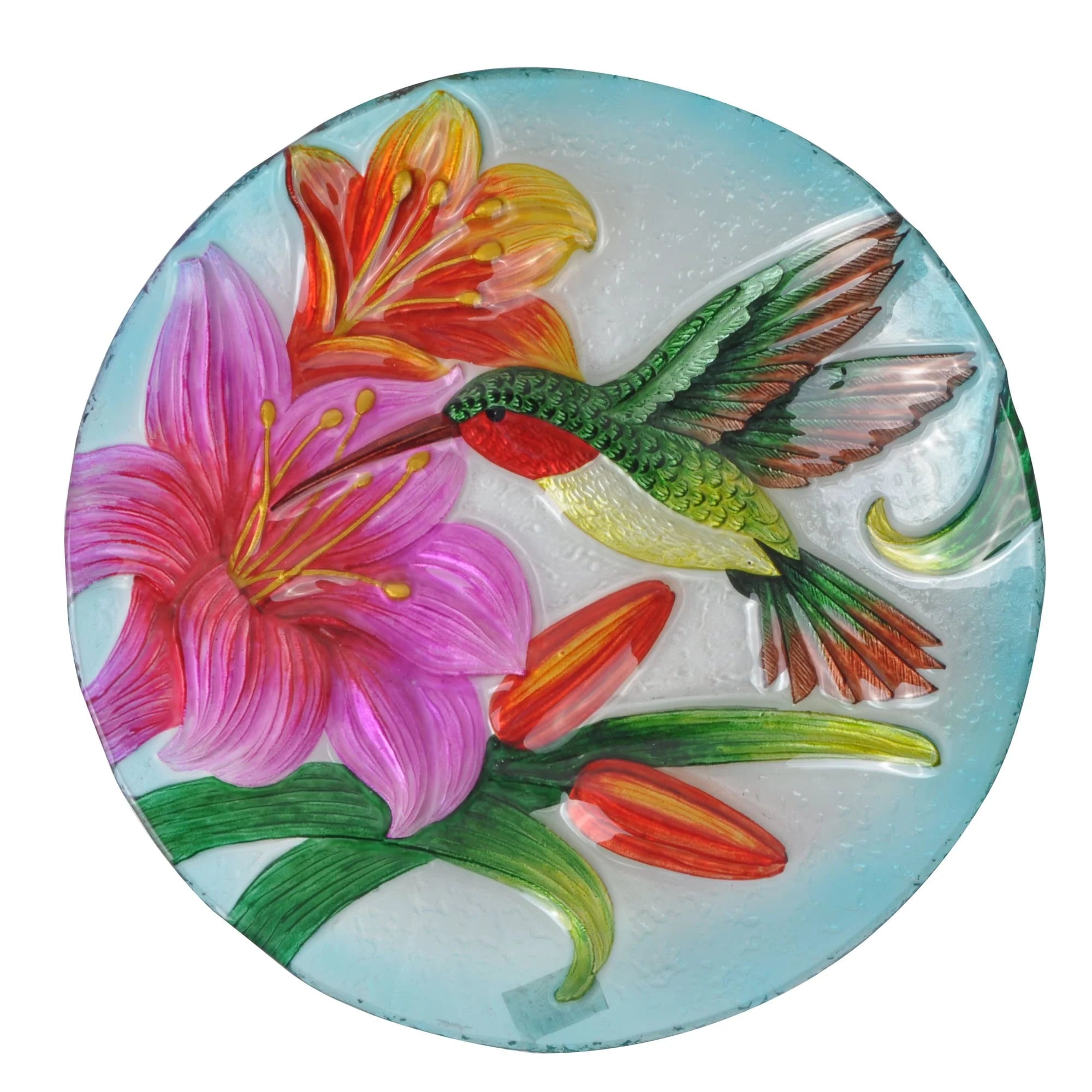 Teamson Home 18" Outdoor Glass Flower and Hummingbird Birdbath with Stand, Multicolor 45.7 x 45.7 x 53.8