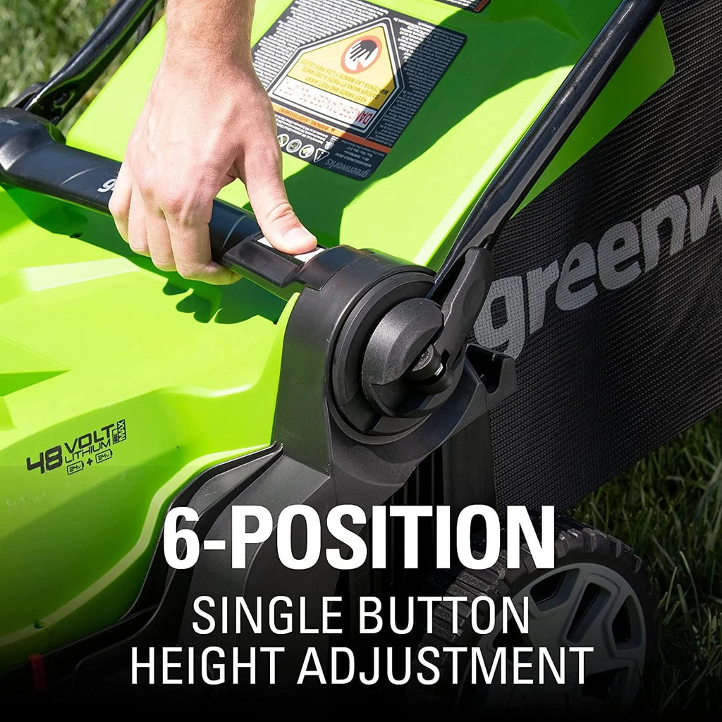 Greenworks 48V (2 x 24V) 17" Lawn Mower, With 2 x 24V 4Ah Batteries and Dual Port Charger