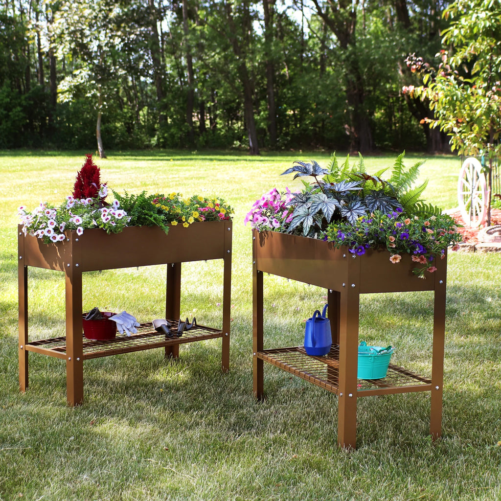 Sunnydaze 35.75" x 16" x 31.75" Black Galvanized Steel Raised Garden Bed, Set of 2