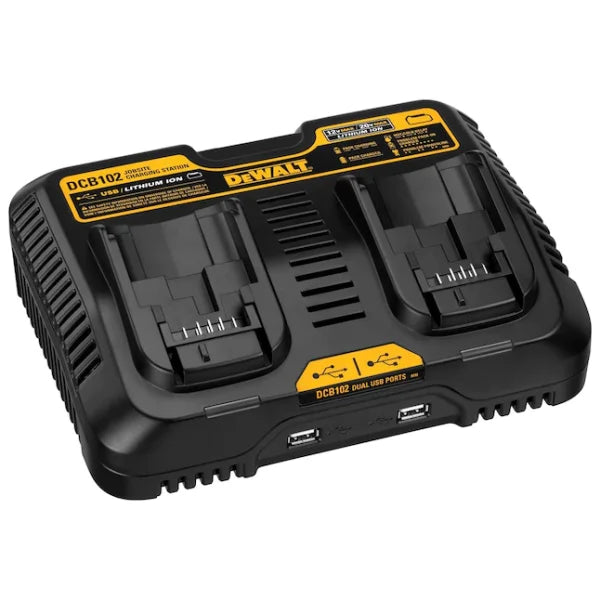 12V/20V Dual Battery Charger Charging Station for Jobsite Tools, Black