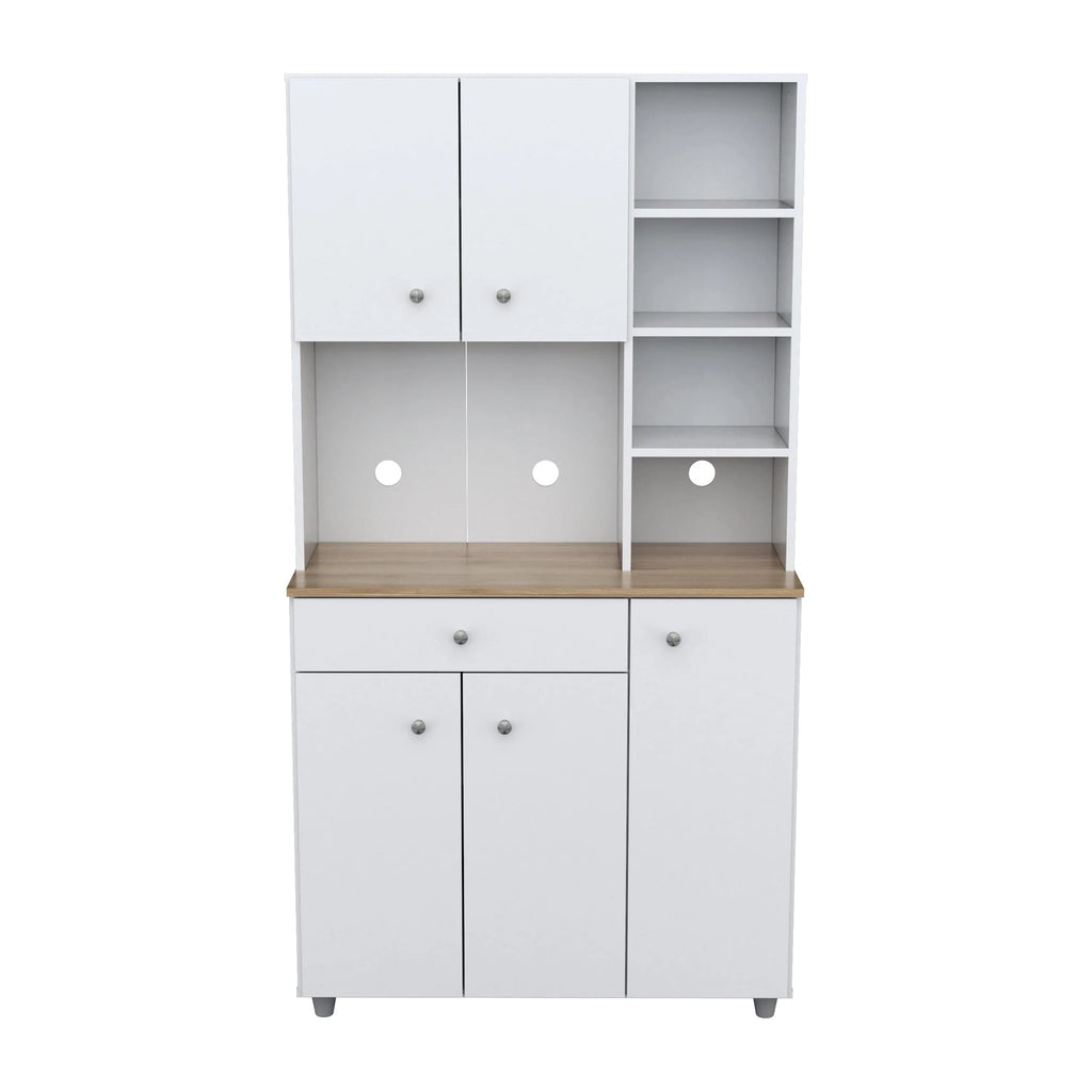 Inval 10-Shelf Kitchen Microwave Storage Cabinet (35 x 66 x 16), White/Maple