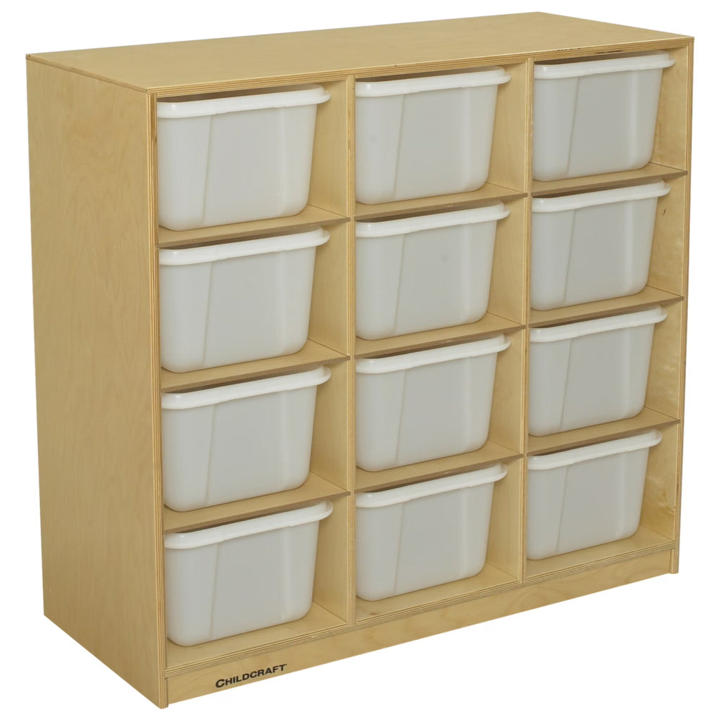 Childcraft Mobile Cubby Unit, 12 Translucent Tubs, 38-1/8 x 16 x 36 Inches