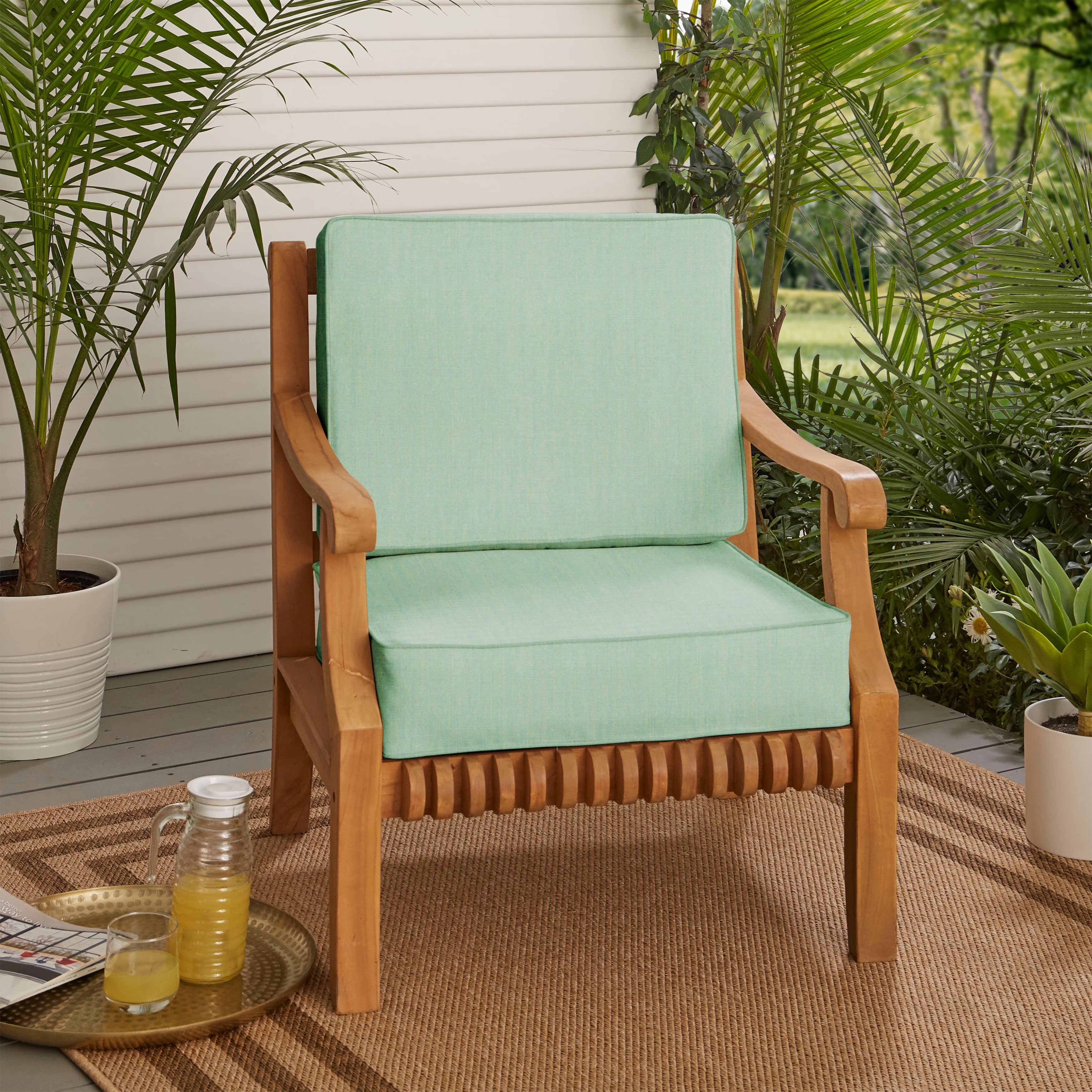 Mozaic Company Sunbrella Indoor/ Outdoor Corded Chair Cushion Set - 22" x 22" x 4" Canvas Spa