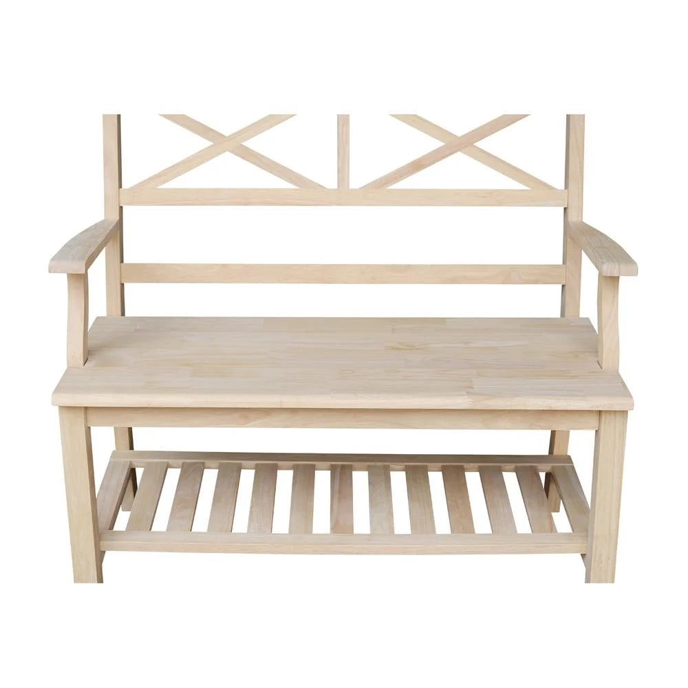 Double X-Back Bench With Arms and Shelf