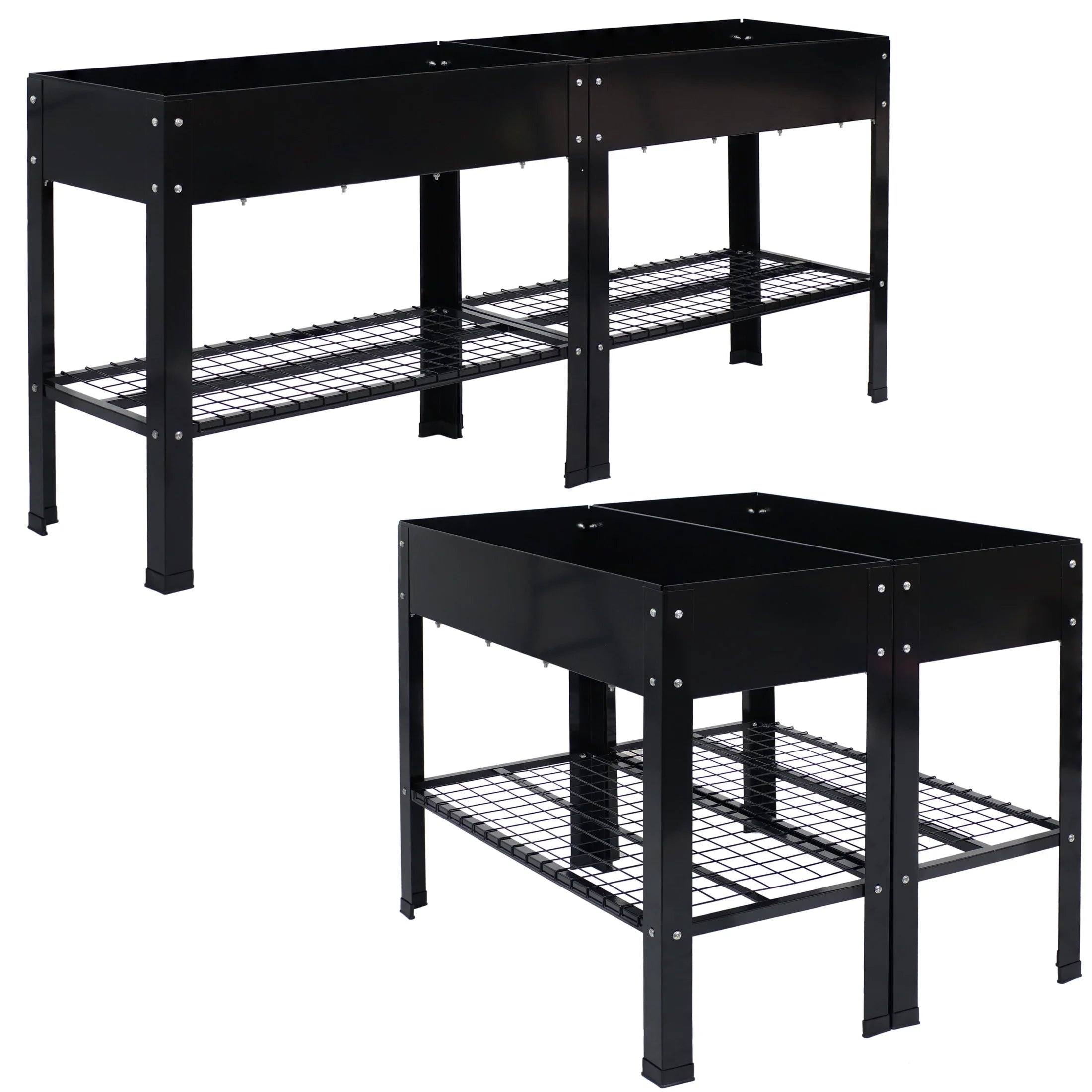 Sunnydaze 35.75" x 16" x 31.75" Black Galvanized Steel Raised Garden Bed, Set of 2